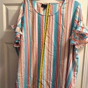 Lane Bryant Multicolor Striped Ruffle Sleeve Blouse